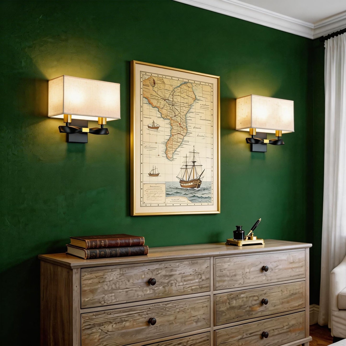 Edwarmlux Indoor Wall Sconces, Antique Wall Lights with Fabric Shade, Vintage Wall Mount Light, Dimmable Hardwired Wall Light for Bedroom, Living