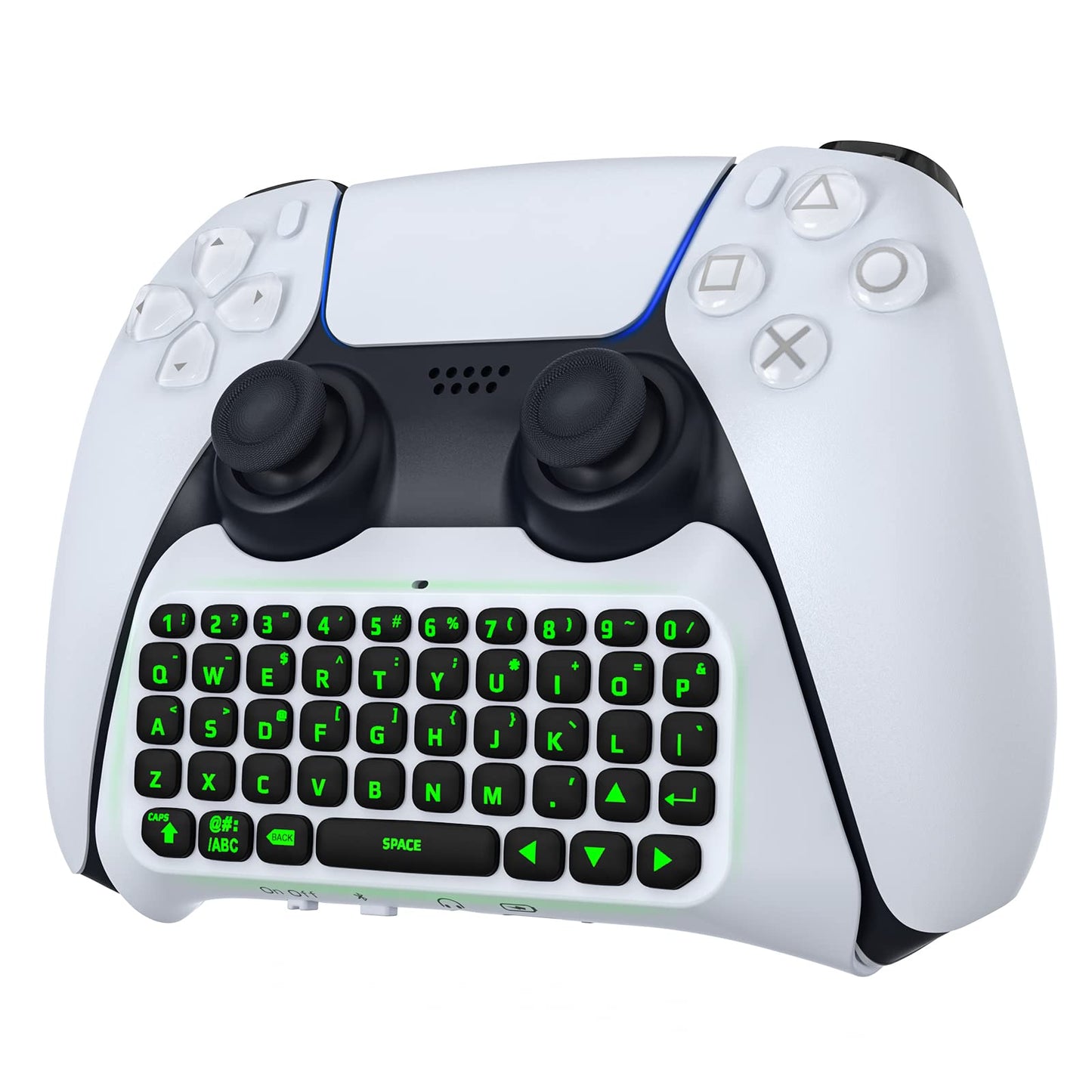 MoKo Keyboard for PS5 Controller with Green Backlight, Bluetooth Wireless Mini Keypad Chatpad for PlayStation 5, Built-in Speaker & 3.5mm Audio Jack