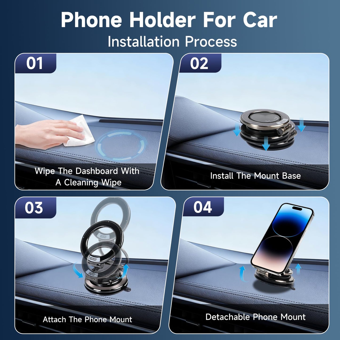 CHTXXLSZ MagSafe Car Phone Holder, Strong Suction Cup 360° Adjustable Magnetic Phone Mount for Dashboard Windshield, Universal Car Phone Stand