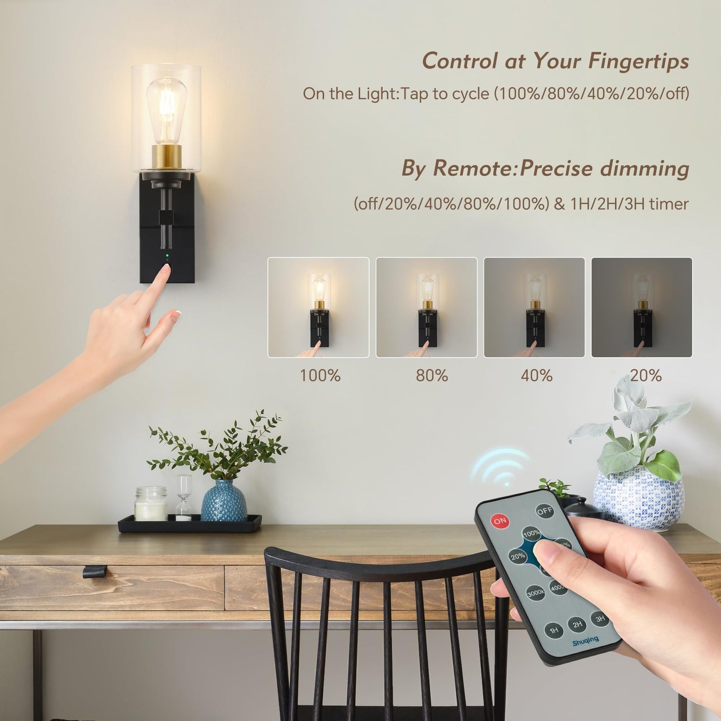 Shuqing Wall Sconces Set of Two,Rechargeable Battery Pack,Remote,28-Hours