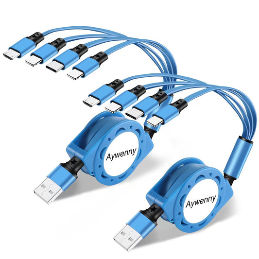 Multi Charging Cable 4A 2Pack 3.3Ft Retractable Fast Charger Cable 4 in 1 Multi Charging Cord USB Cable with Phone/Type C/Micro USB Ports for Cell…