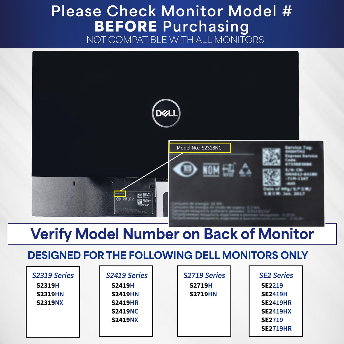 VIVO Quick Attach VESA Adapter Plate Bracket Designed for Dell Monitors S2218, S2318, S2319, S2418, S2419H, S2718, S2719, SE2419H, and More