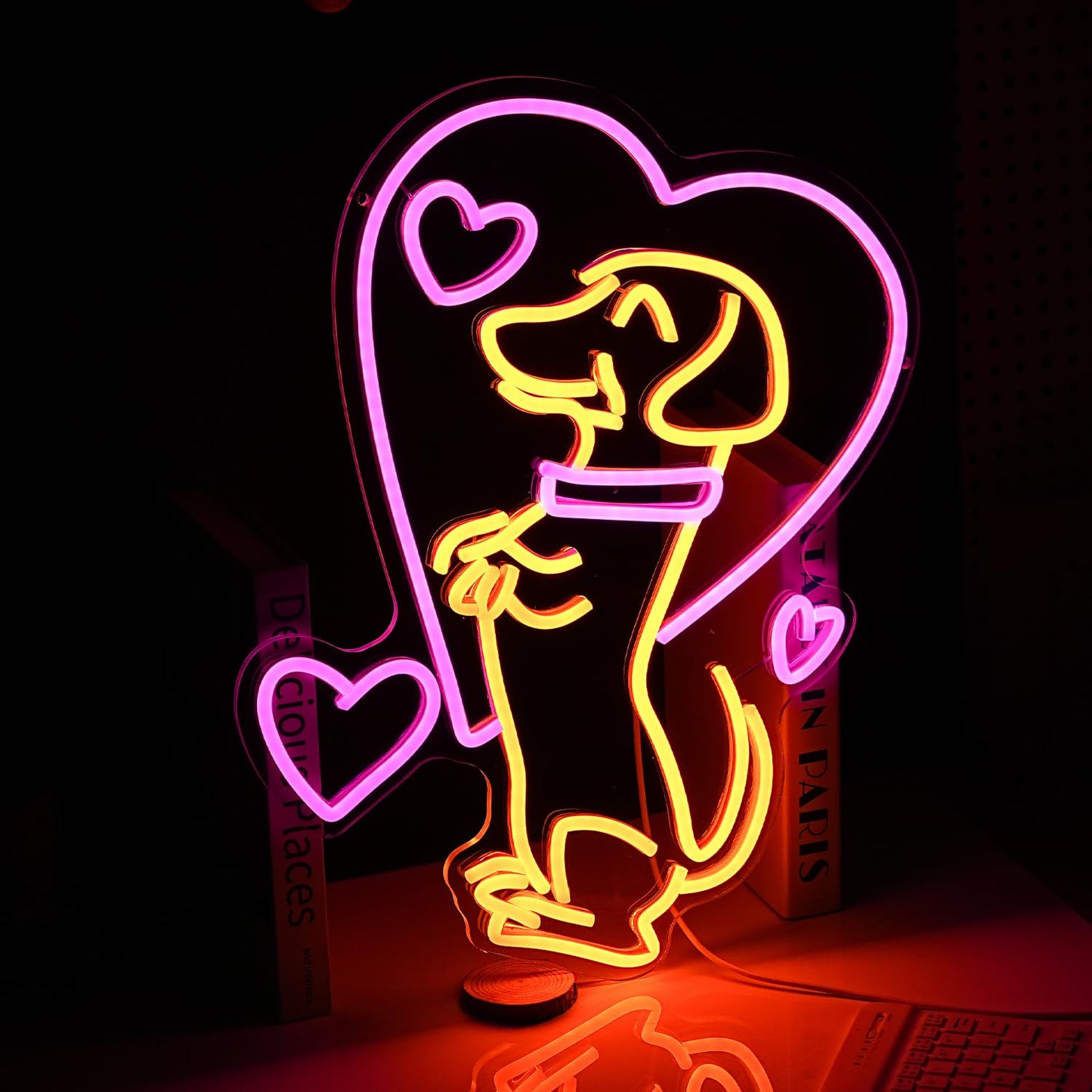 LIUOZHTEA Love Dog Neon Sign USB Powered Pink Love Neon Light for Wall Decor Dimmable LED Cute Puppy Light Up Sign for Pet Shop Bedroom Animal Party
