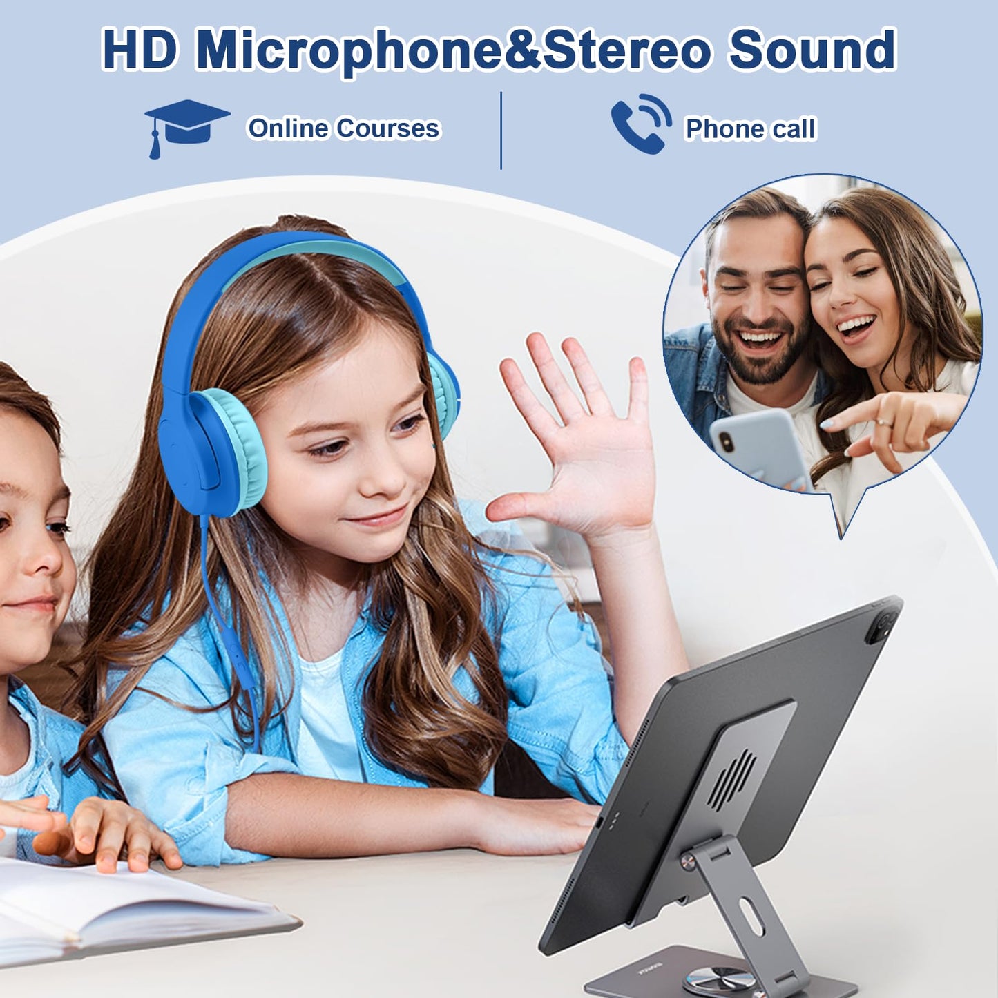 FNSHIP Kids Wired Headphones with Microphone, 85/94dB Safe Volume Limiter,Foldable,3.5mm Jack Over-Ear Cord Headset for Online Study/Travel…