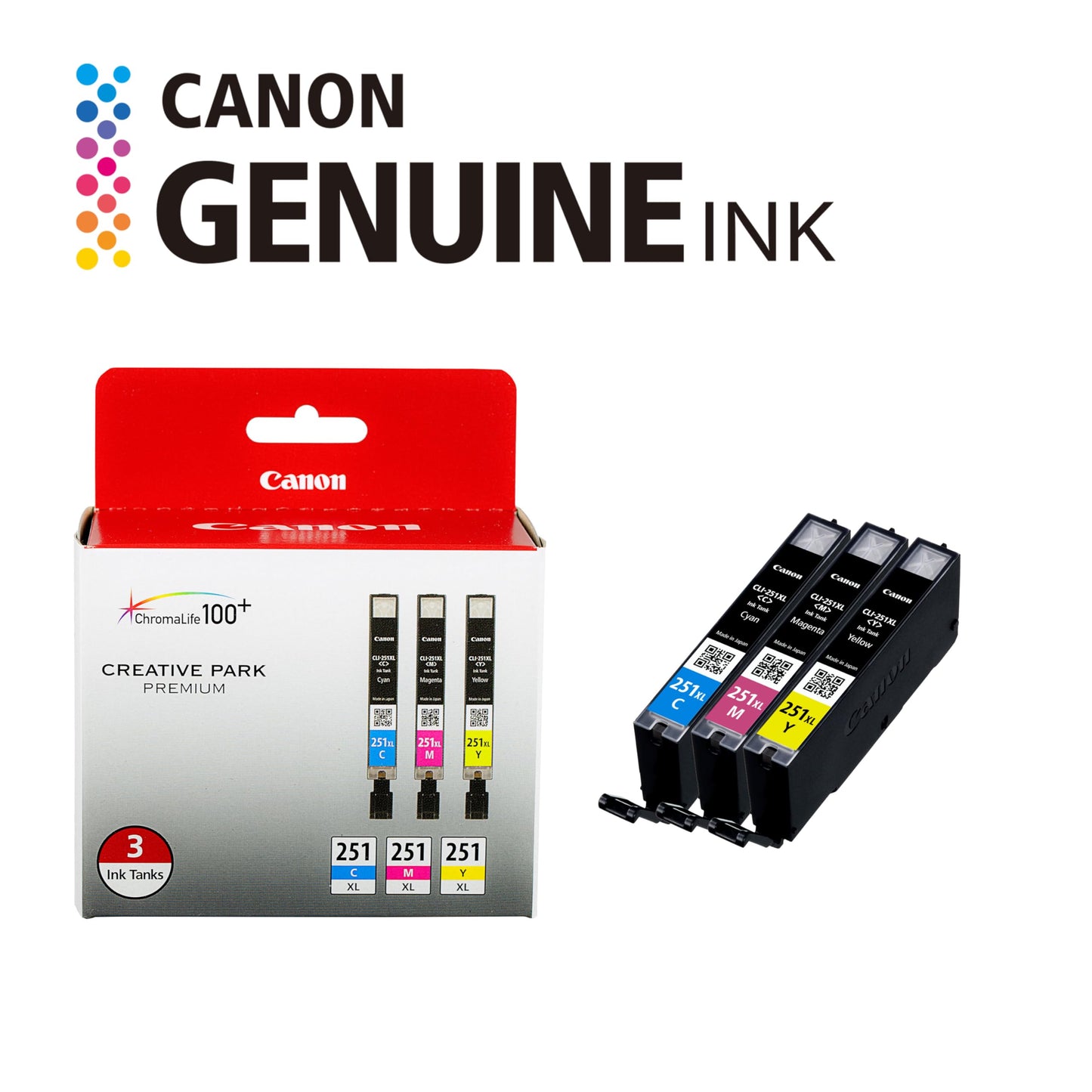 Canon CLI-251XL Genuine Three Color Multi Pack, Compatible with MG6320, iP7220, MG5420, MX922, MX722, MG7120, MG6420, MG5520, iX6820, iP8720, MG7520