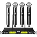 Aokeo Wireless Microphones System, 4 Channel UHF Wireless Mics,with 4 Handheld Dynamic Microphones,Metal Receiver for