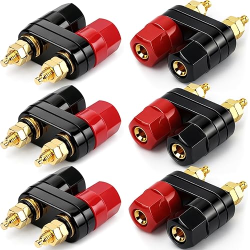 DIYhz 6Pcs M5 Banana Plug Terminal Connector, 4mm Double Banana Jack, 19mm Spacing Amplifier Speaker Terminal, Pure Copper Gold-Plated Audio Binding