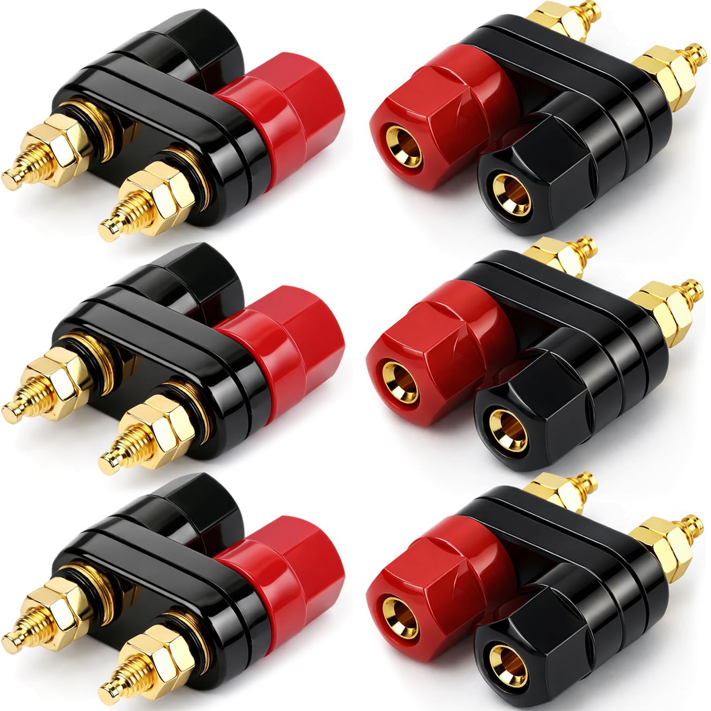 DIYhz 6Pcs M5 Banana Plug Terminal Connector, 4mm Double Banana Jack, 19mm Spacing Amplifier Speaker Terminal, Pure Copper Gold-Plated Audio Binding