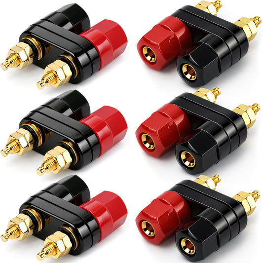 DIYhz 6Pcs M5 Banana Plug Terminal Connector, 4mm Double Banana Jack, 19mm Spacing Amplifier Speaker Terminal, Pure Copper Gold-Plated Audio Binding