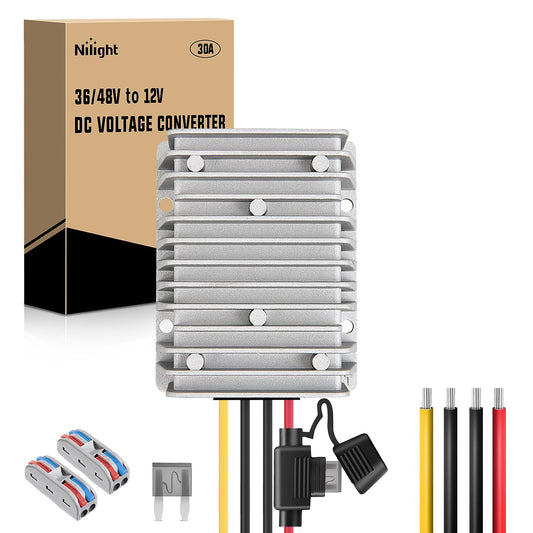Nilight 48V/36V to 12V Converter 360W 30A – Waterproof DC Step Down Voltage Regulator Power Supply for Golf Carts, Scooters & More