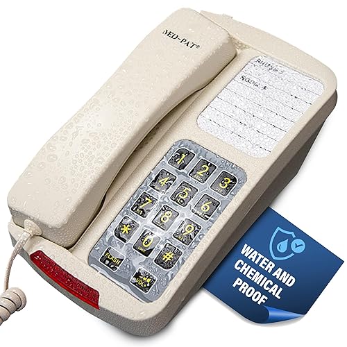 Med-Pat D8WP Waterproof Desk Set Telephone w/Ring/in-Use Light Indicator - Office and Home Phone with Large Buttons, Full Volume Control, Corded