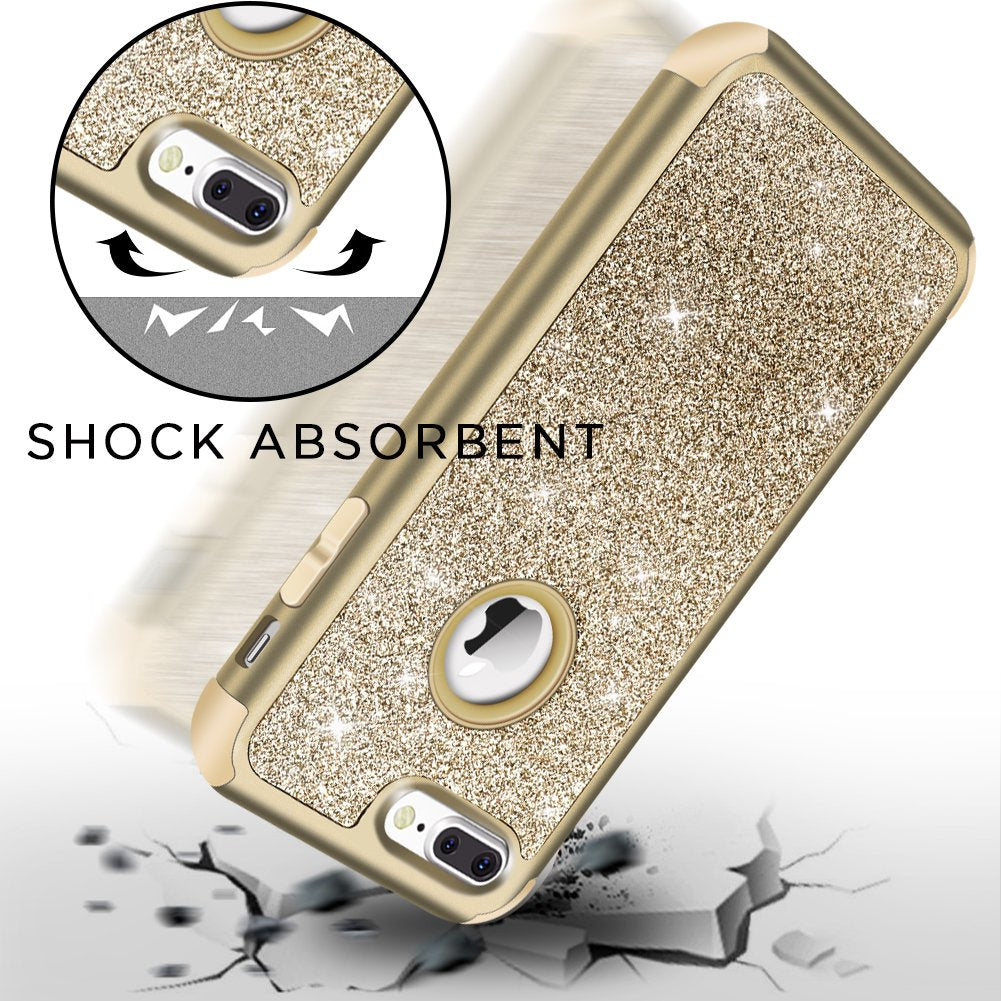 Hython Designed for iPhone 8 Plus, iPhone 7 Plus Case, Heavy Duty Defender Protective Bling Glitter Sparkle Hard Shell Hybrid Shockproof Rubber Bumper