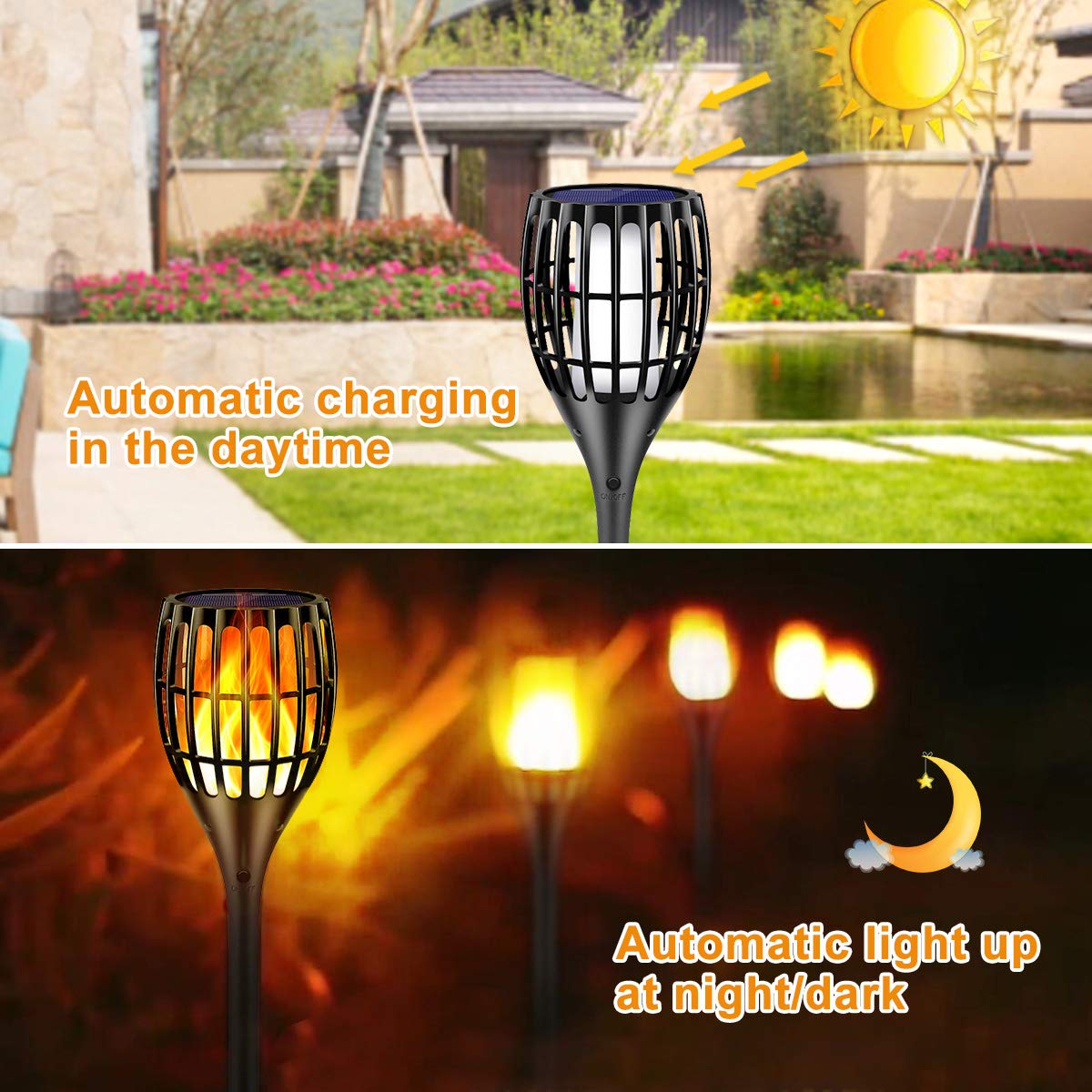 Ollivage Solar Lights Outdoor, 43" Flickering Flames Torch Light Solar Garden Lights Waterproof Landscape Lighting Dusk to Dawn Auto On/Off Security