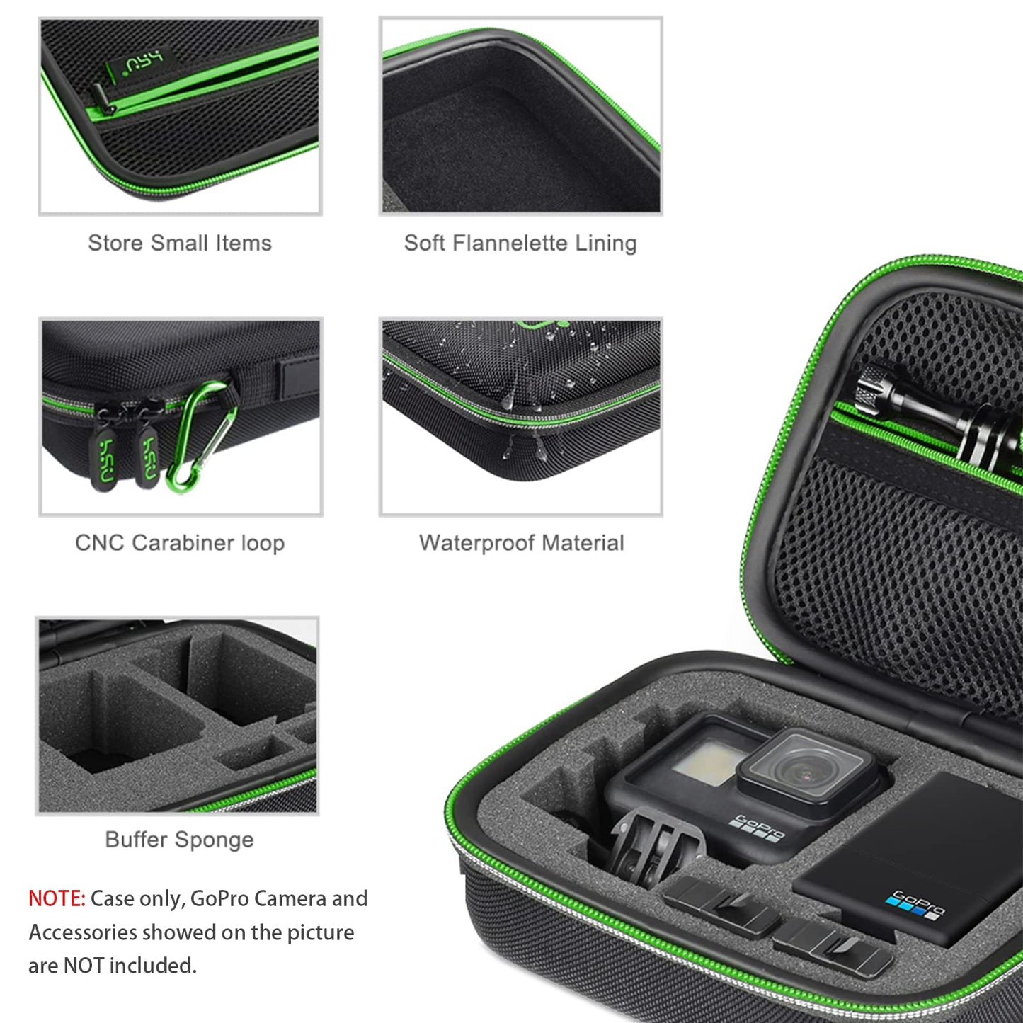 Carrying Case for GoPro Hero 13/12/11/10/9/8/7/6/5 Black and Accessories, HSU Protective Security Bag, Storage Solution for Adventurers-Upgraded