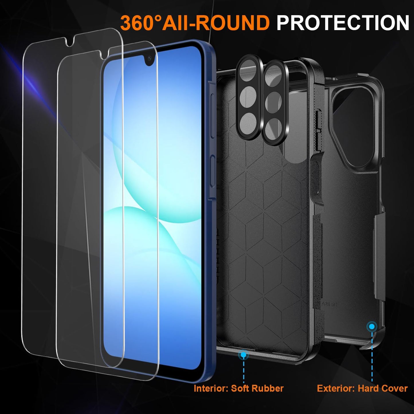 Ezanmull for Samsung Galaxy A17 5G Phone Case, [Military Grade Drop Protection] [Glass Screen Protector + Camera Lens Protector] Non-Slip Shockproof