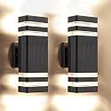 OUTKEIEI Outdoor Wall Sconces, LED Modern Black Exterior Wall Light, Simple Aluminum Waterproof Porch Wall Mount Light 2-Pack