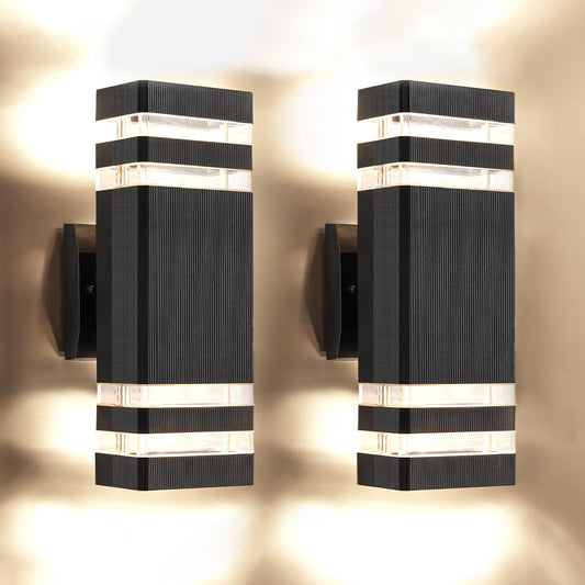 OUTKEIEI Outdoor Wall Sconces, LED Modern Black Exterior Wall Light, Simple Aluminum Waterproof Porch Wall Mount Light 2-Pack