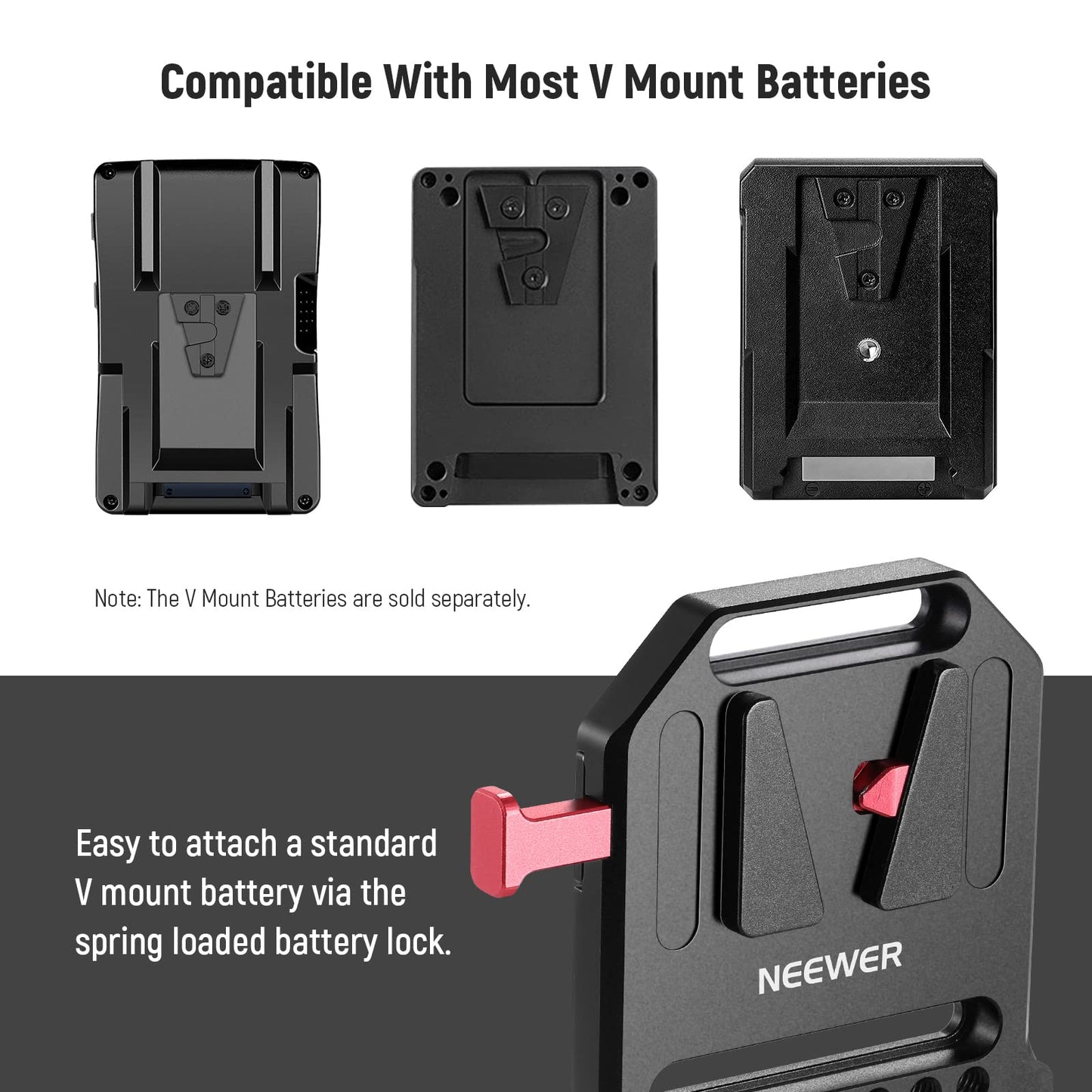 NEEWER V Mount Battery Plate with Dual 15mm Rod Clamps, 1/4" & 3/8" Threads, Metal V Lock Battery Mounting Plate Fits Camera Rig Cage with 15mm Rail
