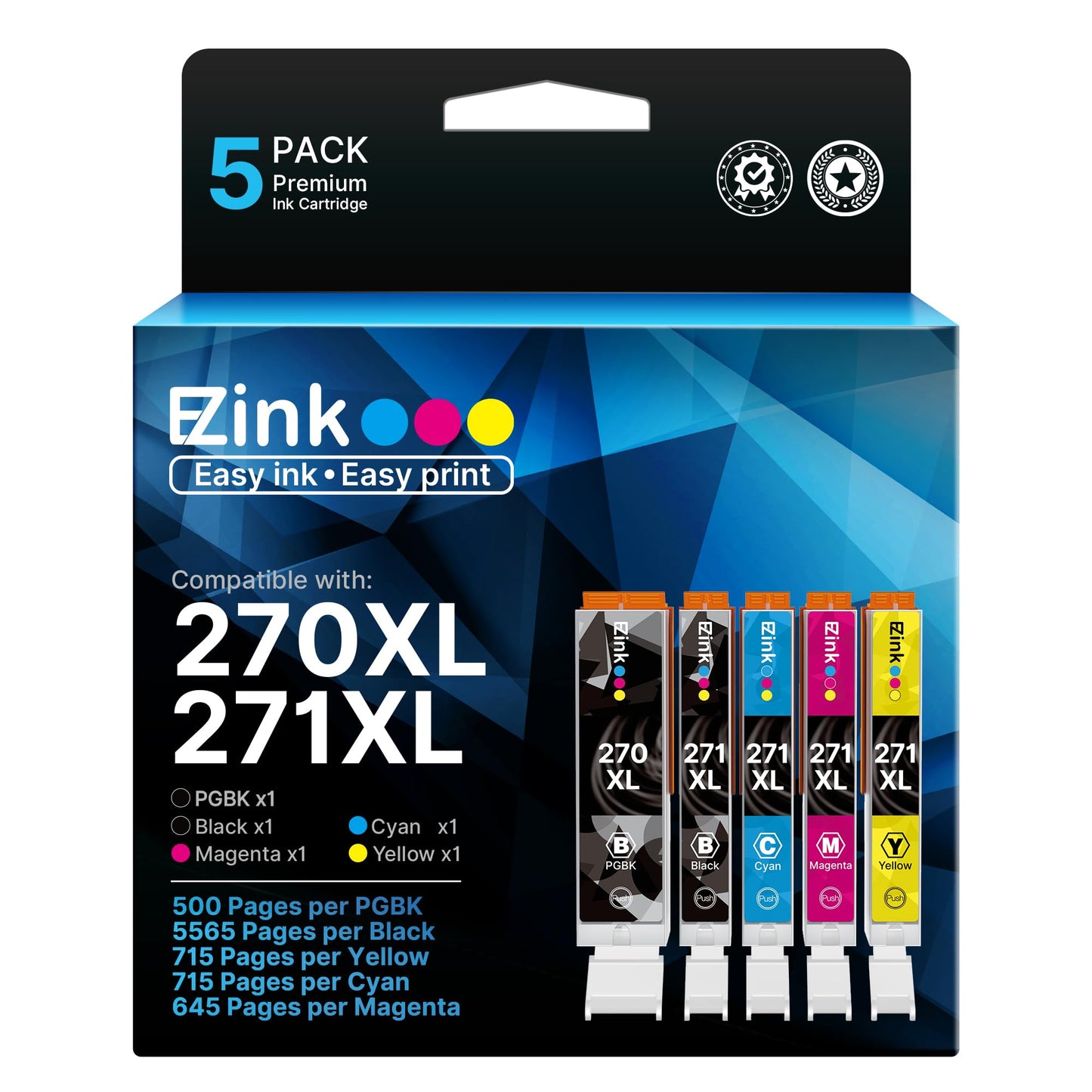 E-Z Ink Compatible for Canon PGI-270XL CLI-271XL 270XL 271XL Ink,5 Pack