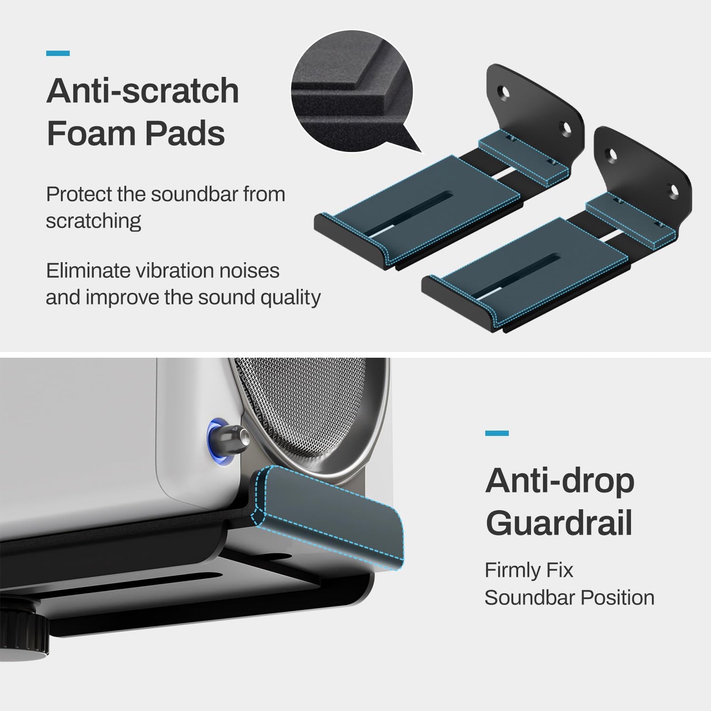 Soundbar Wall Mount Bracket with Anti-Scratch Foam Pads for Samsung, LG, Sony, Vizio, Bose, JBL and More Sound Bar Mounts Under TV,Depth Adjustable