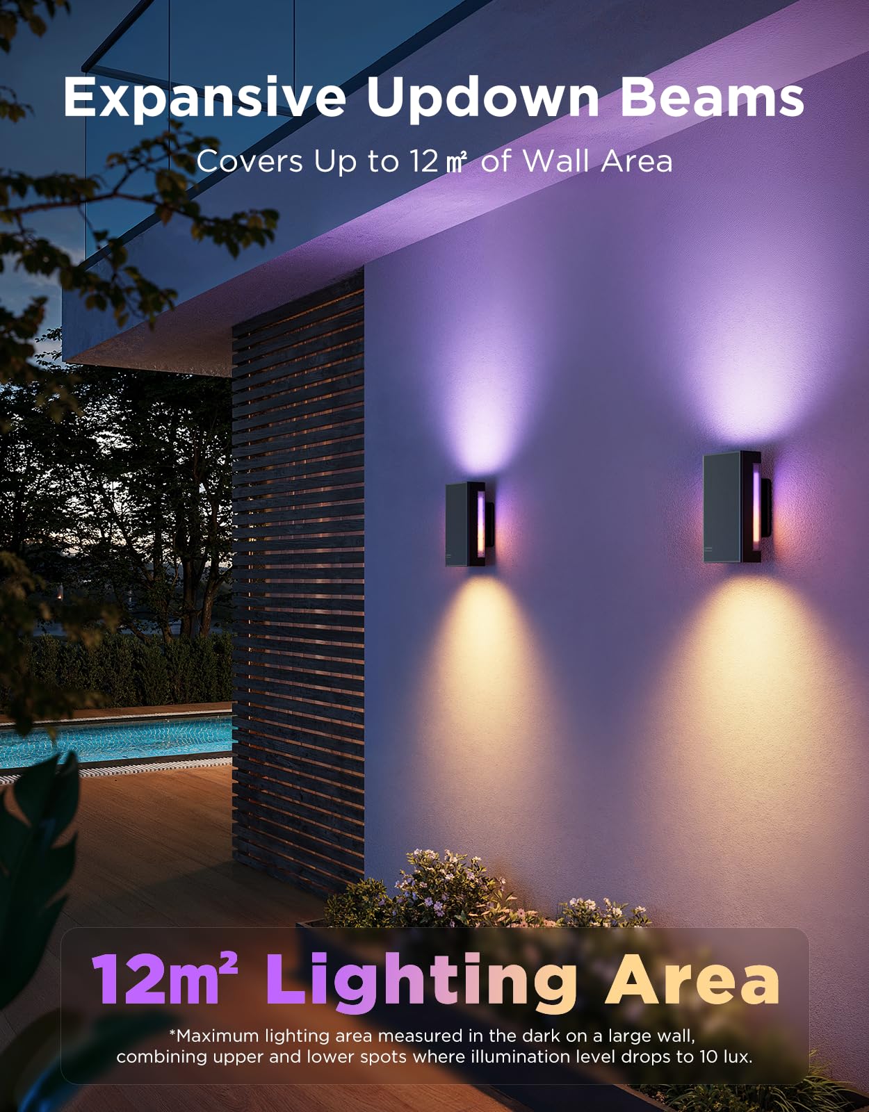 Govee Outdoor UpDown Wall Light, 2 Pack, 1200LM RGBICWW Smart Porch Lights Outdoor with 64 Scene Modes, IP66 Waterproof Wall Sconce for Outdoor Decor