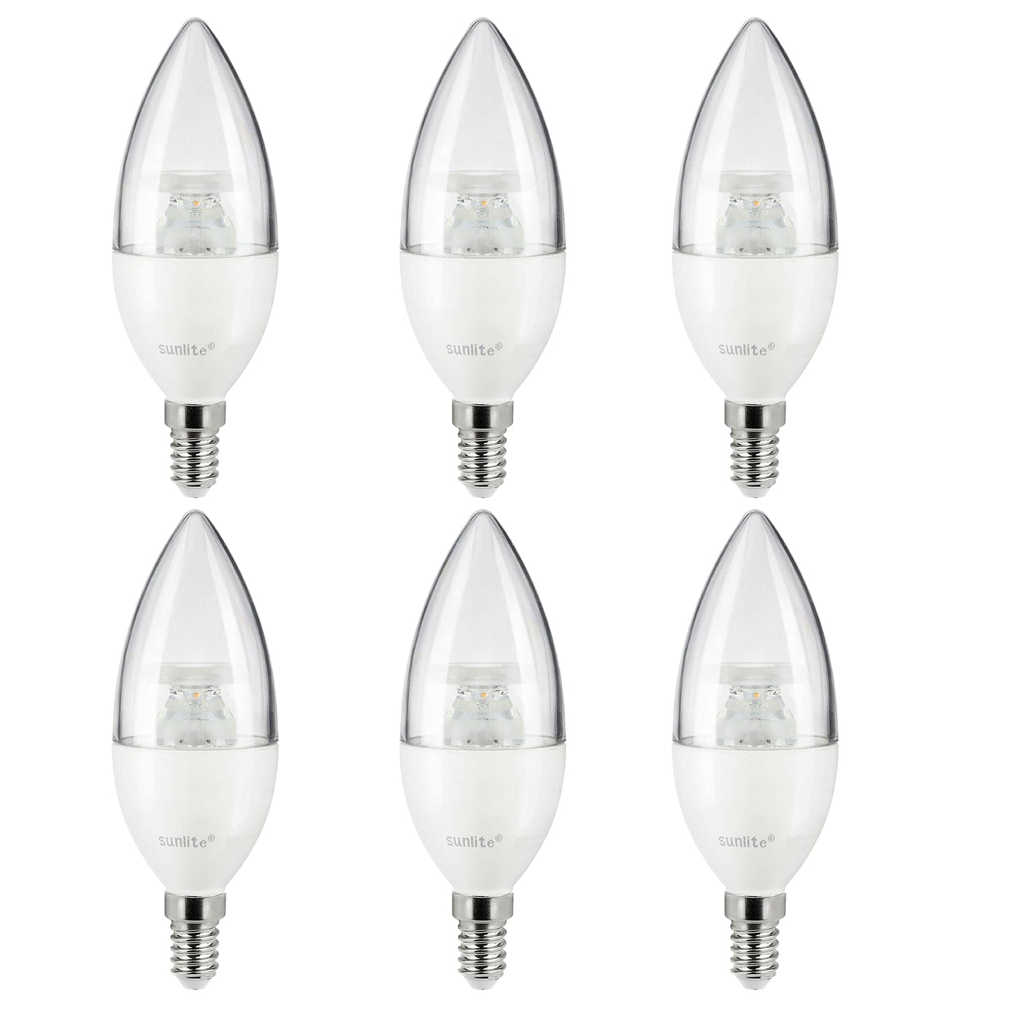 Sunlite 41611 LED B10 Clear Torpedo Tip Chandelier Light Bulb, 5 Watts (40W Equivalent) 470 Lumens, European E14 Base, Dimmable, 2700K Soft White, 6