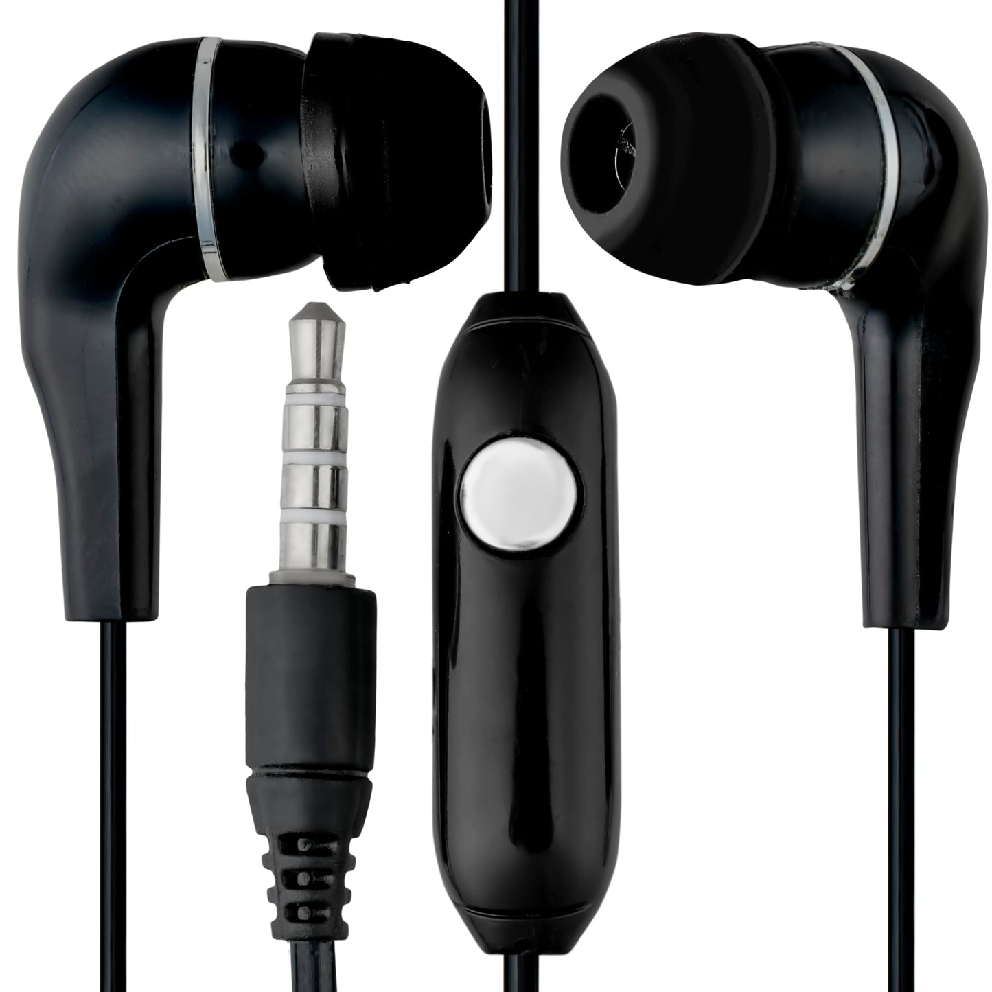 LowCostEarbuds Wholesale Pack of 25 Black/Silver Headset Earbuds Headphones with Microphone - Individually Wrapped