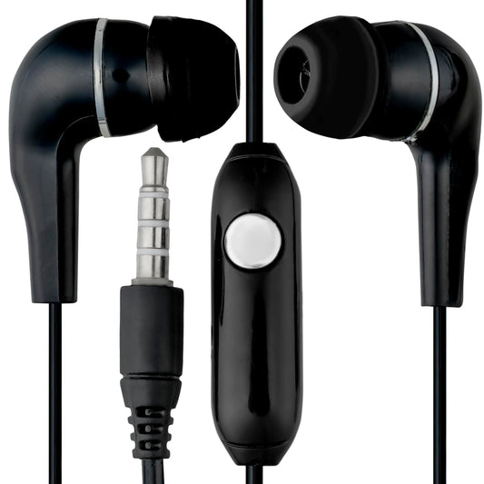 LowCostEarbuds Wholesale Pack of 25 Black/Silver Headset Earbuds Headphones with Microphone - Individually Wrapped