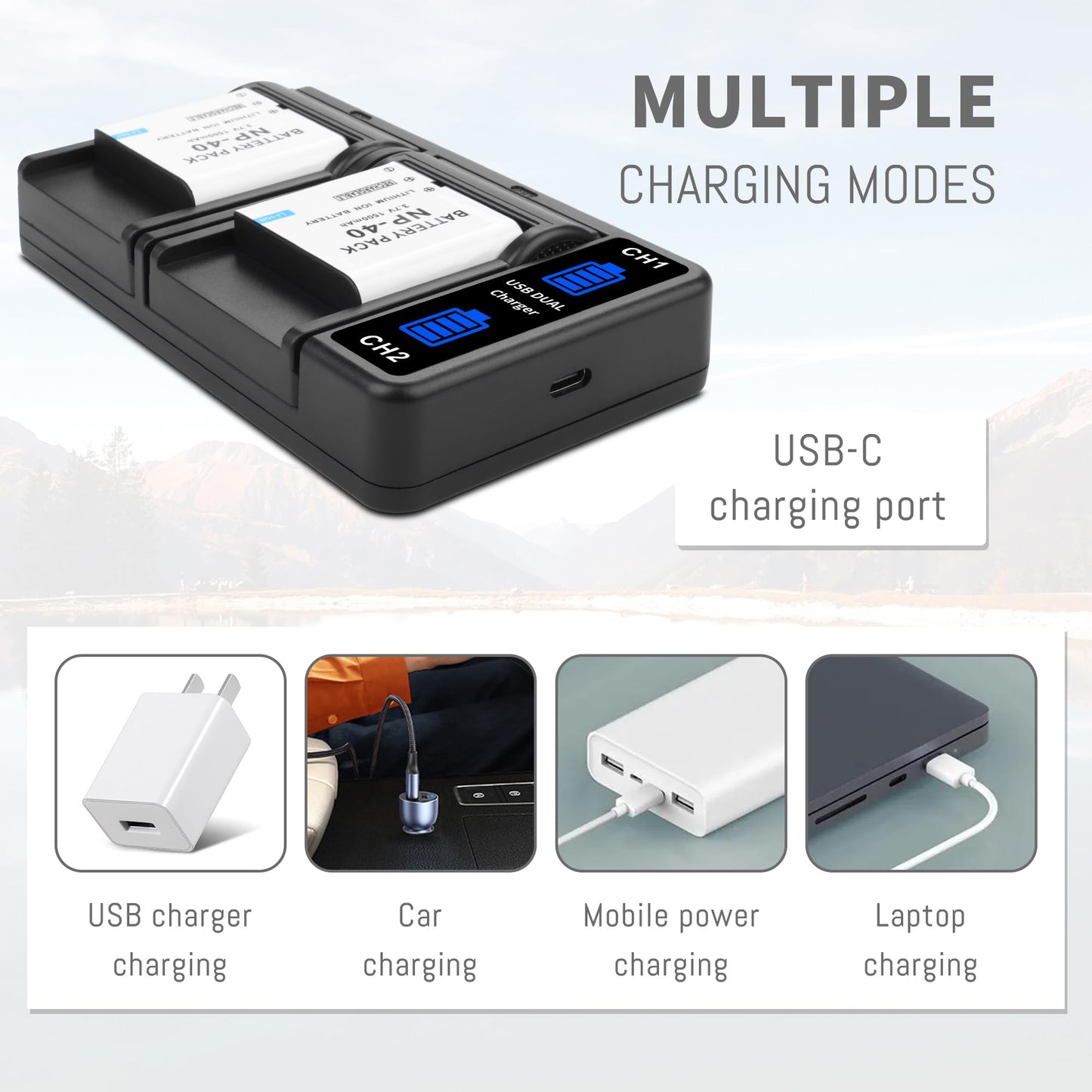 3-Pack NP-40 Battery, USB Dual-Channel Charger Compatible for Casio NP-40 Kodak LB-060,GE GB-60 Exilim EX-Z400, Exilim EX-FC100, Exilim EX-FC100WE