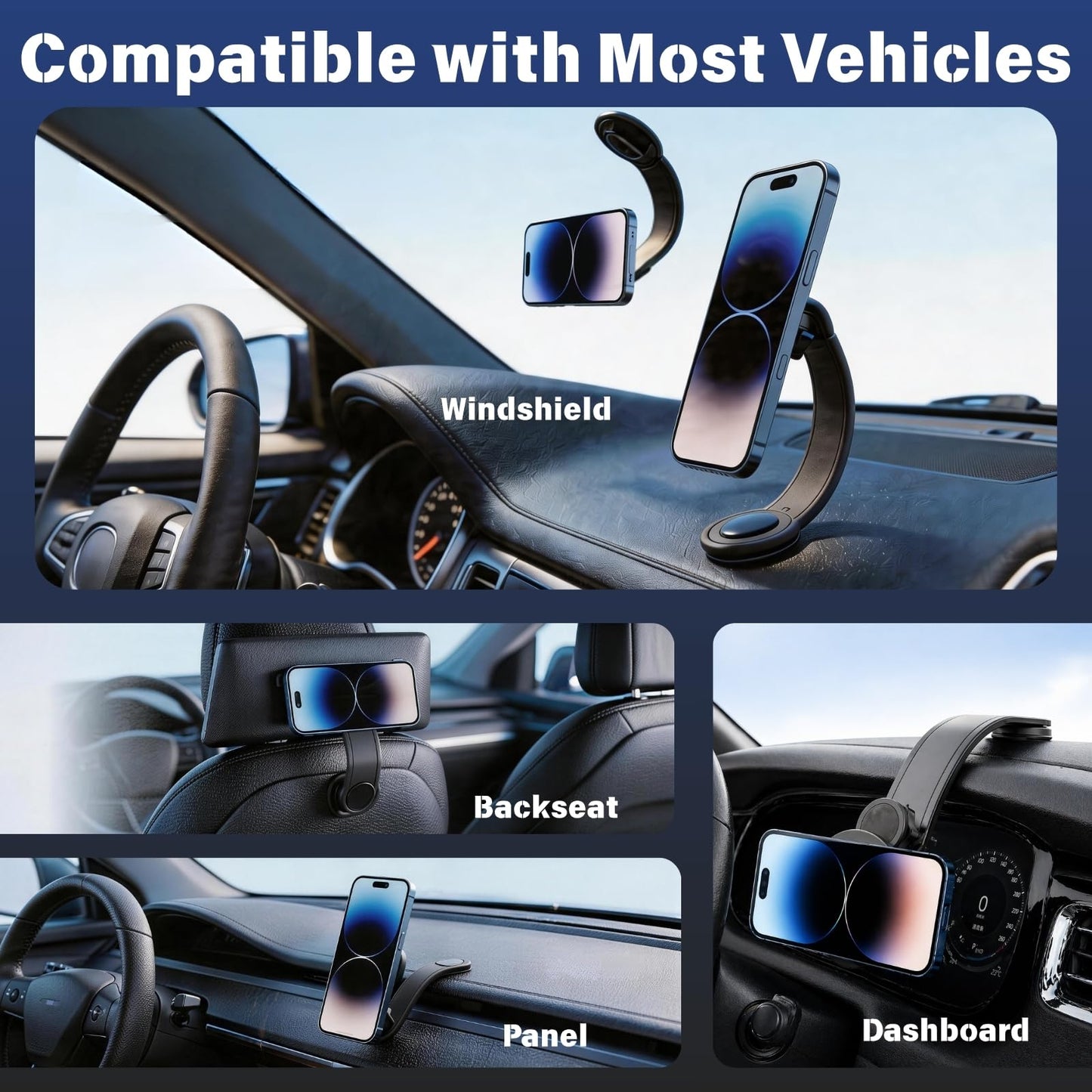 YUHENG Magnetic Car Phone Holder for Car, Compatible with MagSafe Car Mount, 32lbs Strong N52 Magnets, 360° Adjustable Soft Aluminum Arm, Adhesive
