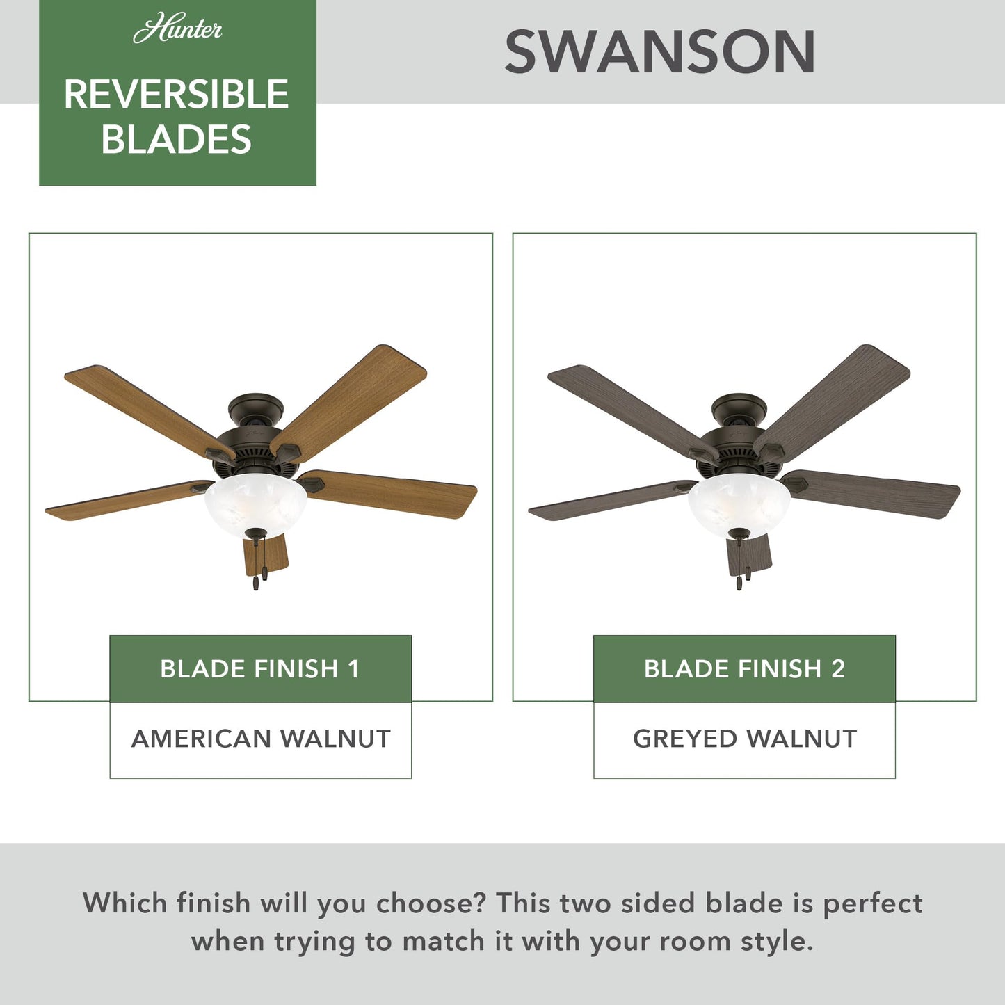 Hunter Swanson, Indoor, Ceiling Fan, with LED Light, 52 inch, New Bronze