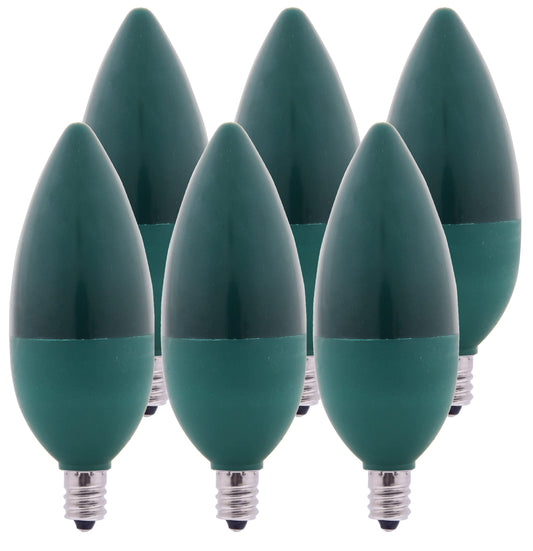 Bioluz LED Green Candelabra Bulbs 4W 25 Watt C37 E12 Base 120° Beam Angle UL Listed Candle Bulb Holiday Decorations 6-Pack