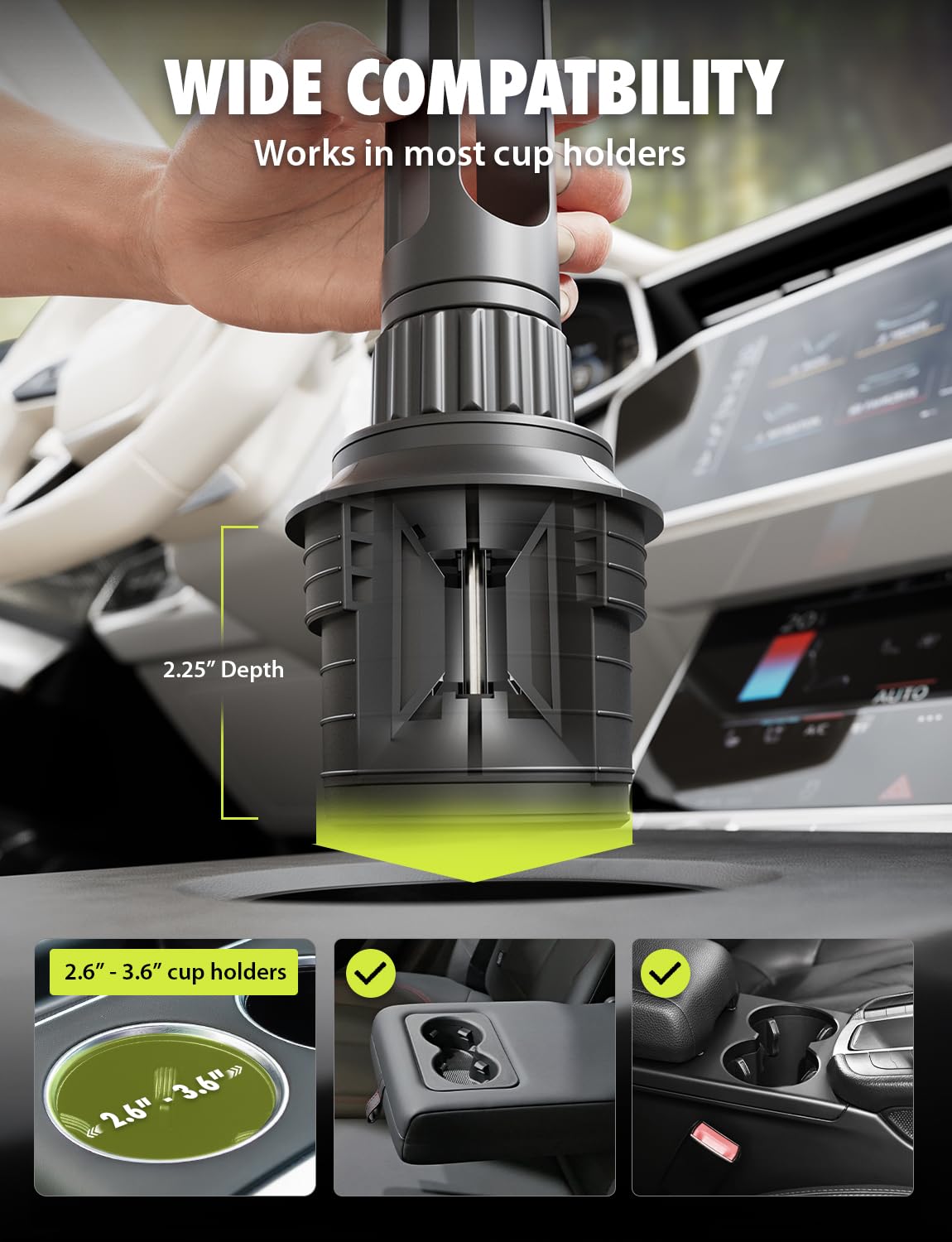 Bracketron OneClick Cup Phone Holder for Car - Universal Cup Holder Phone Mount, Fits Devices up to 4.2", 360° Rotation with Twist-Expand Base