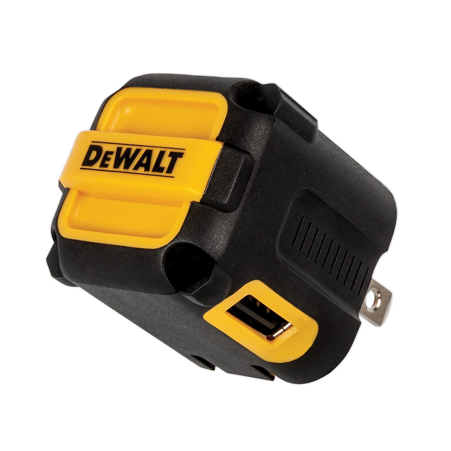 DEWALT Heavy Duty NeverBlock USB Charger, Angled Dual Port 12W Wall Charger Adapter, Foldable Plug, Charging Box Brick, Cube for iPhone 17 16 15 14 13