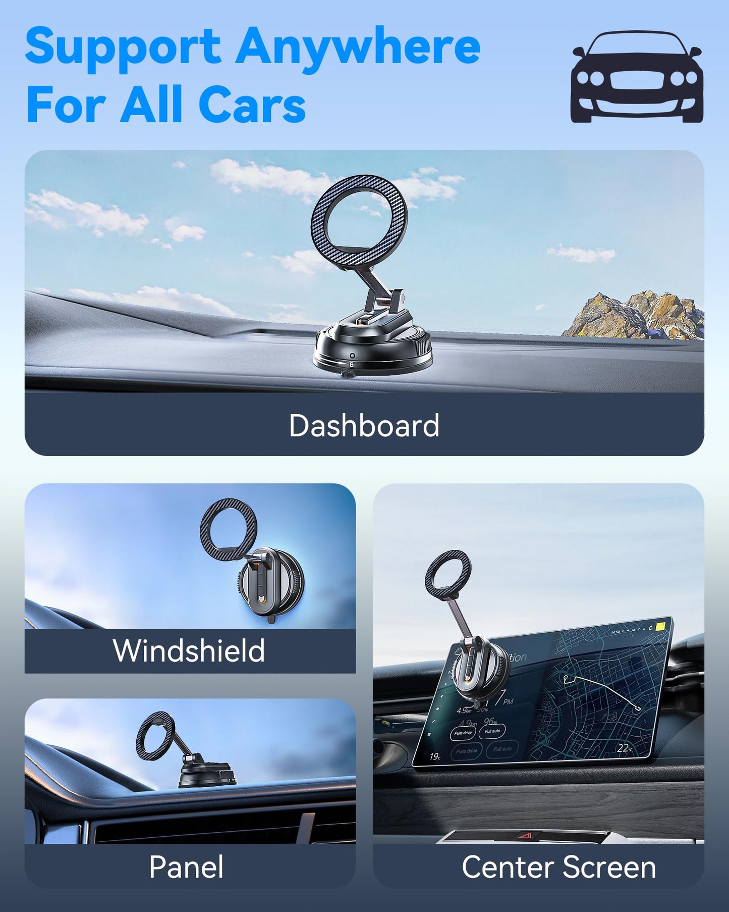 2-IN-1 Detachable Car Phone Holder for MagSafe[2800gf Strong Magnet & 89+LBS Suction Base]Vacuum Magnetic Phone Holders for Your Car, 360° Adjustable