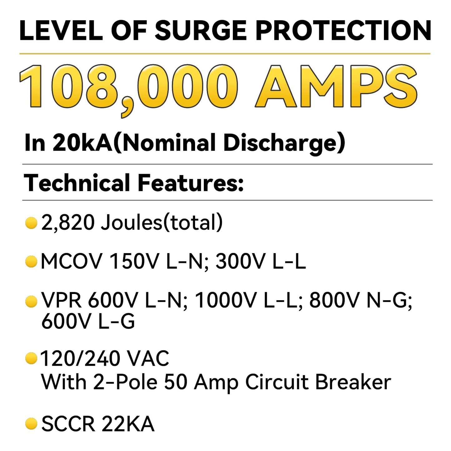 EVOSPD2SUPER Whole House Surge Protector for 108,000 Amps/Phase.2820 Joules (Total).Thermally Protected Metal Oxide Varistors,120/240V