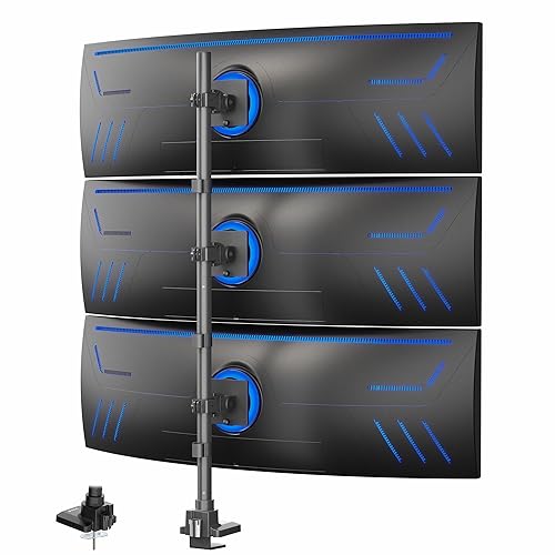 VIVO Vertically Stacked Triple Ultrawide Mount for up to 49 inch Screens, Heavy Duty Adjustable 3 Ultra-Wide Stand, 44 lbs Capacity Per Screen, Black