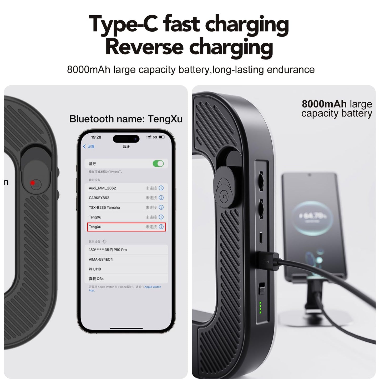 Smartphone Ring Selfie Light Kit Handheld LED Mobile Video Stabilizer Fill Lighting Rig Lights Built-in 8000mAh Battery Rechargeable for Phone Camera