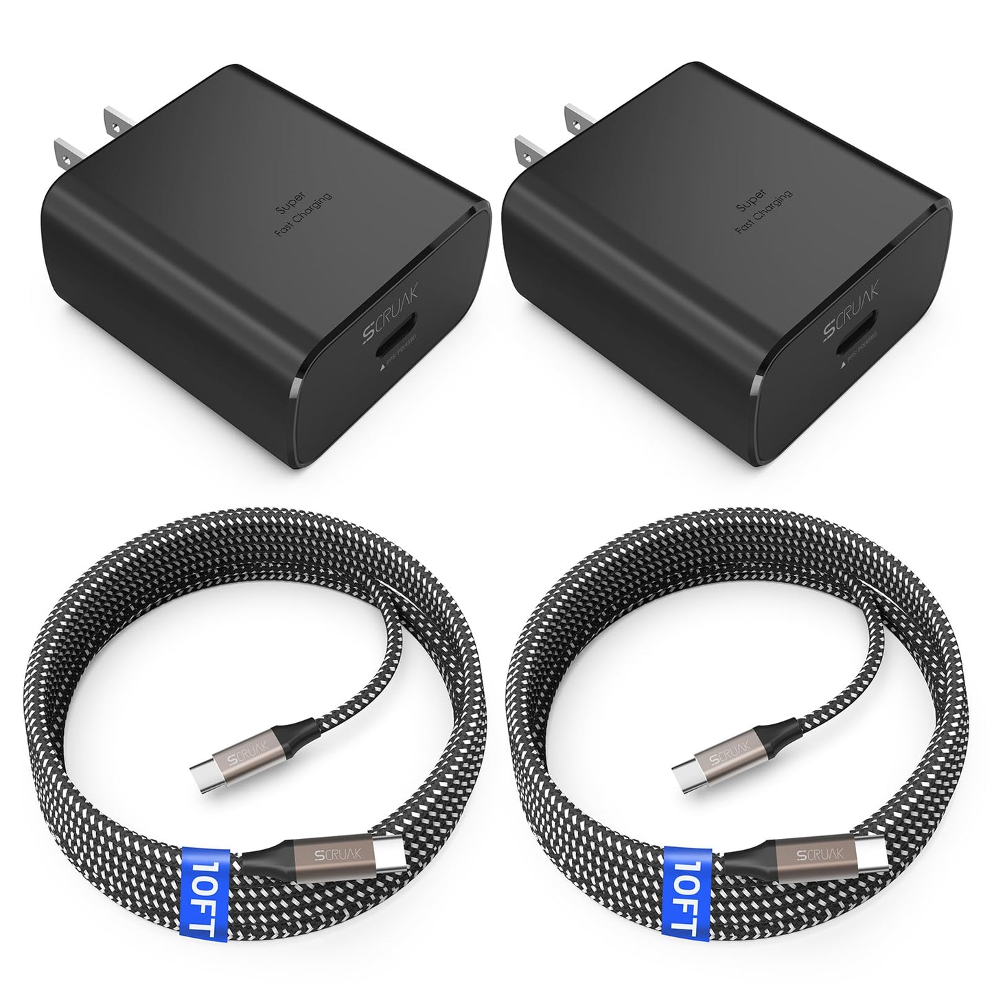 45W USB-C Charger,2-Pack 45 Watt Super Fast Charger Type C Wall Charging Block with 2X 10FT Type C Cable for Cable for Samsung Galaxy S26