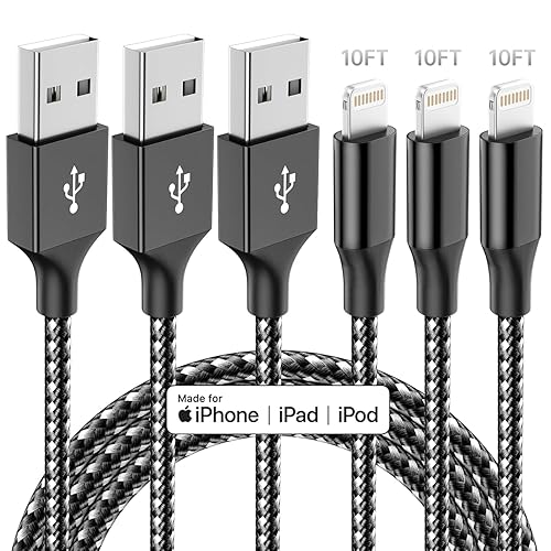 iPhone Charger,3 Pack 10 FT iPhone Charger Fast Charging Cord Apple MFi Certified Lightning Cable Nylon Braided Compatible with iPhone 14 13 12 11…