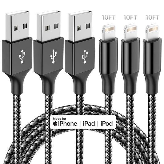 iPhone Charger,3 Pack 10 FT iPhone Charger Fast Charging Cord Apple MFi Certified Lightning Cable Nylon Braided Compatible with iPhone 14 13 12 11…