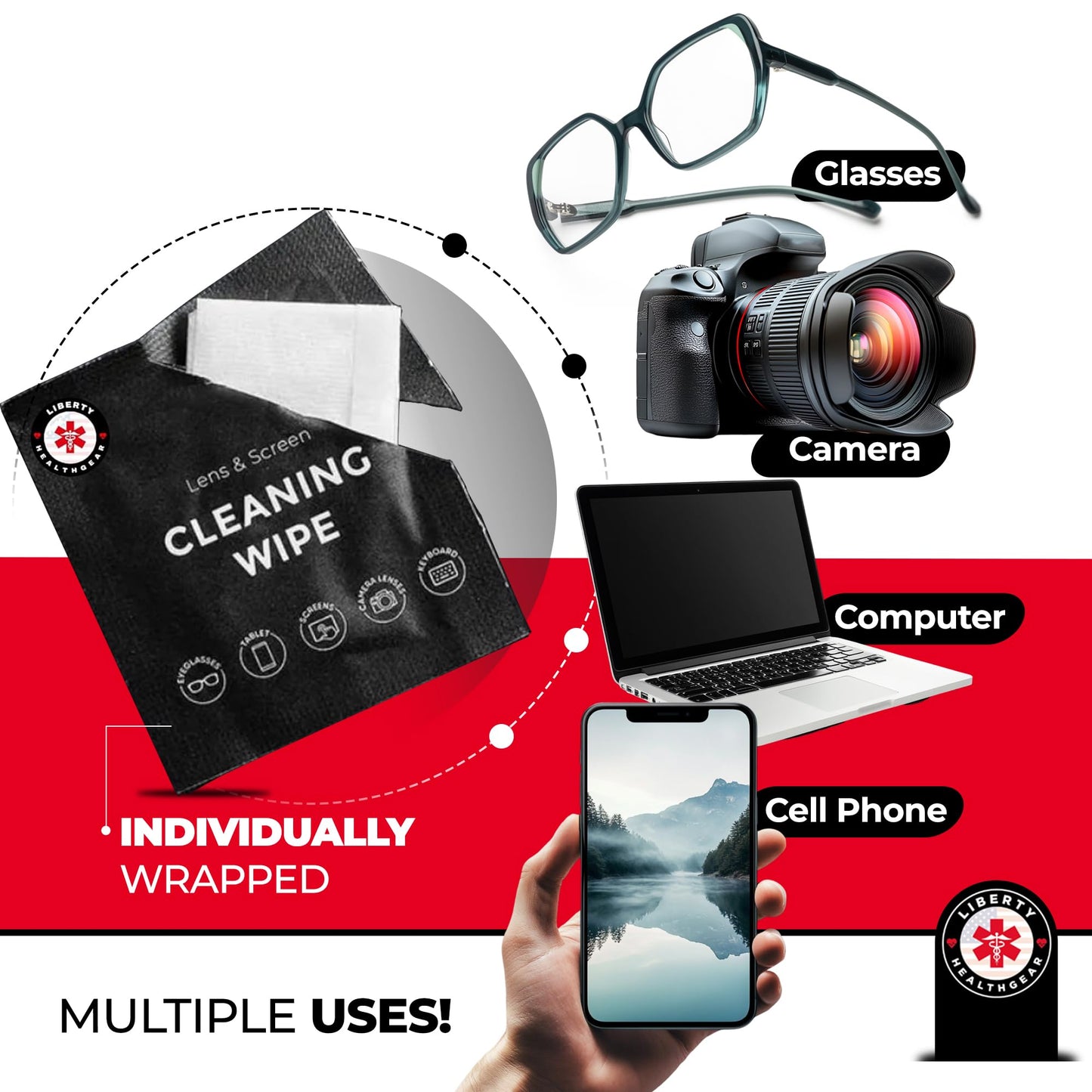 400 Eyeglass Cleaning Wipes + Microfiber Cloth for Eyeglasses & Lens Cleaner | Pre-Moistened, Individually Wrapped, Less Alcohol Formula | Lens Wipes