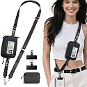 TiMOVO Clip and Go Phone Strap Crossbody with Detachable Wallet, RFID Blocking, Adjustable Anti-Theft Phone Lanyard, Black