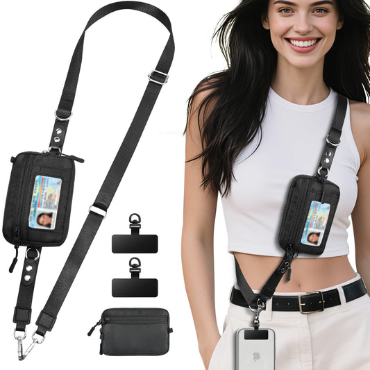 TiMOVO Clip and Go Phone Strap Crossbody with Detachable Wallet, RFID Blocking, Adjustable Anti-Theft Phone Lanyard, Black