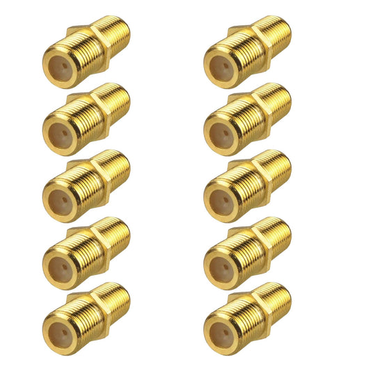 hrsyyl 10pcs F Type Coaxial Cable Connector Coaxial Cable Connector F Type RG6 Coupler Female to Female Adapter Gold Plated for TV