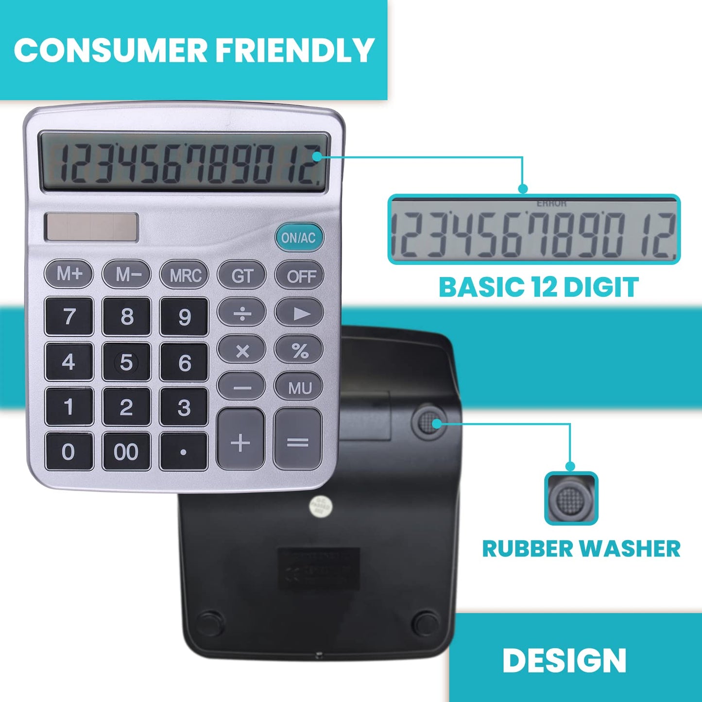 LICHAMP Desk Calculators with Big Buttons and Large Display, Office Desktop Calculator Basic 12 Digit with Solar Power and AA Battery (4 Packs