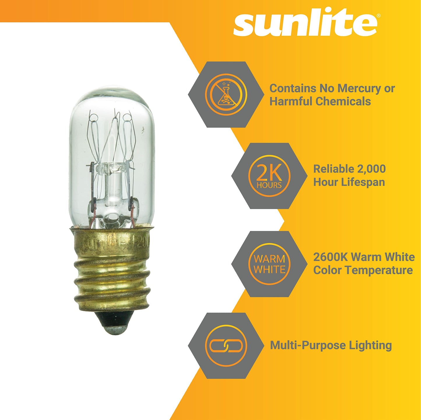 Sunlite 15T4/CL Incandescent 15-Watt, Candelabra Based, T4 Tubular Bulb, Clear