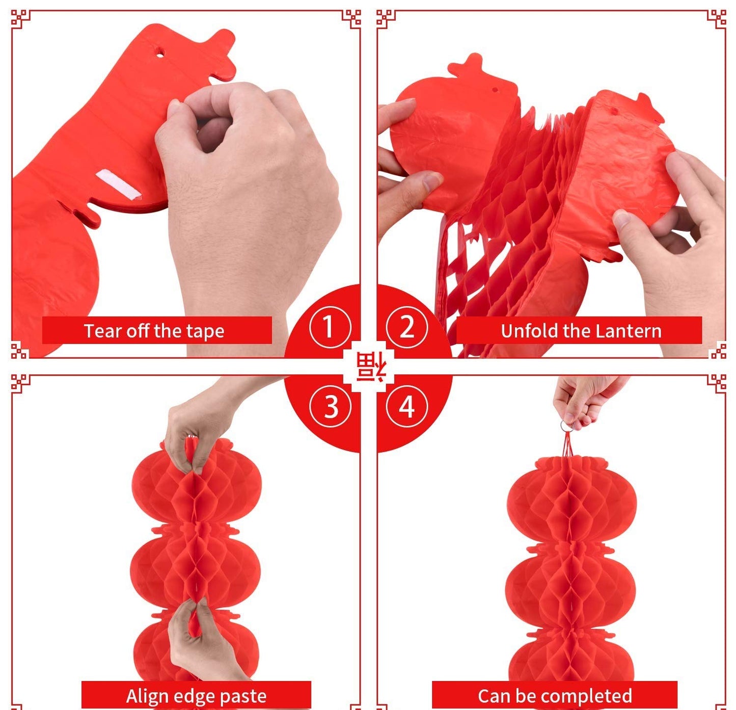 ASIAN HOME 3-Layer Red Paper Lantern Hanging Lanterns for Chinese Spring Festival, Wedding, Celebration, Lantern Festival Festive Decoration (10
