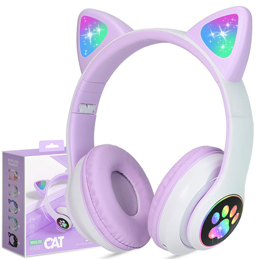 TCJJ Bluetooth 6.0 Cat Ear Kids Headphones for Girls, LED Light Up, 85dB Safe Volume Limit, Stereo Sound Toddler Foldable Wireless & 3.5mm Wired…