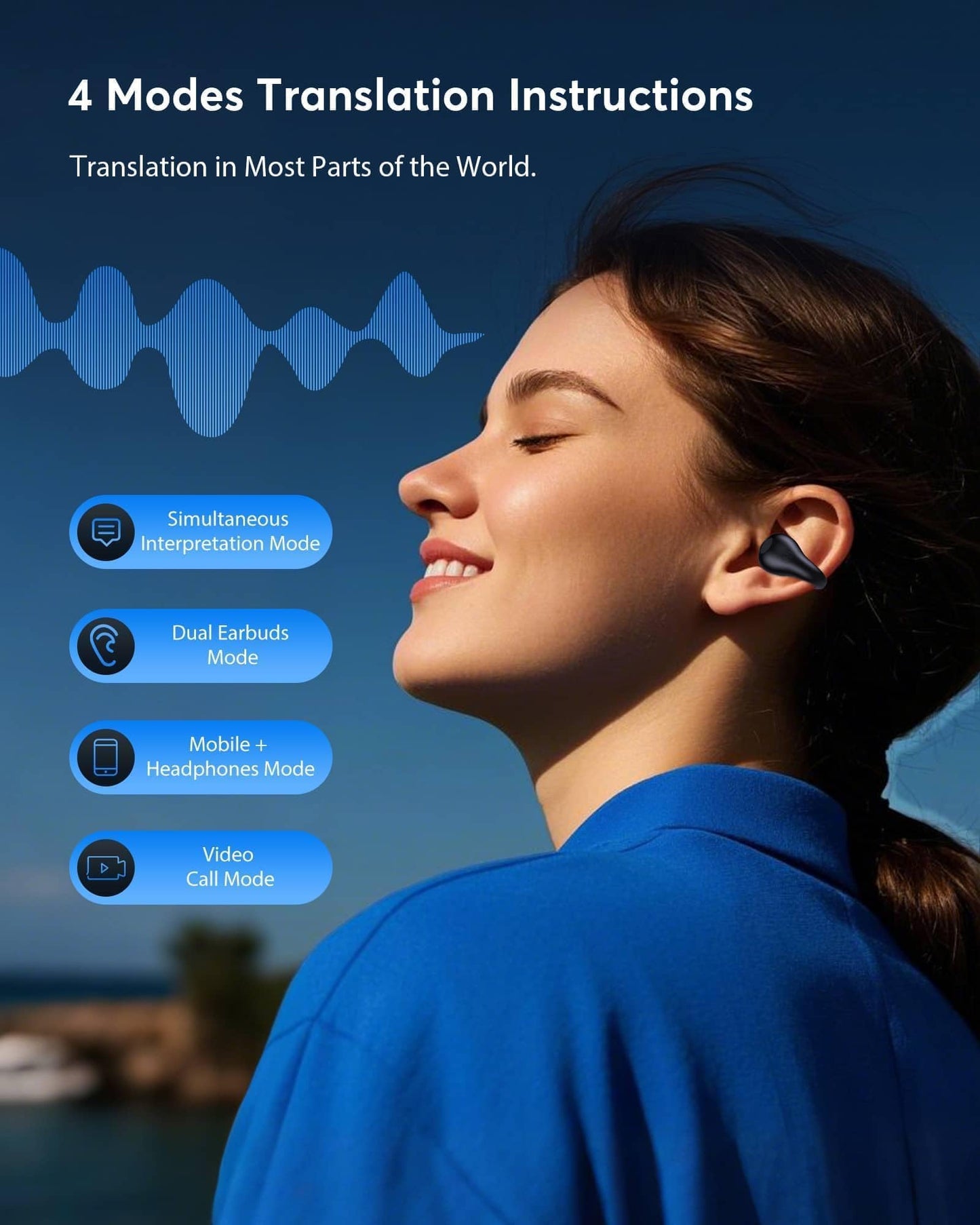 AI Language Translator Earbuds, Clip-On Open Ear Real-Time Translation Device, 174 Languages Simultaneous Interpretation, No Subscription, Audifonos